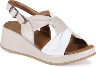 Diba KALA FLOWER Leather Wedge Heel Sandal in White/silver at Nordstrom, Size 42