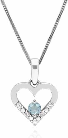 Gemondo Classic Round Aquamarine & Diamond Love Heart Shaped Pendant in 9ct White Gold