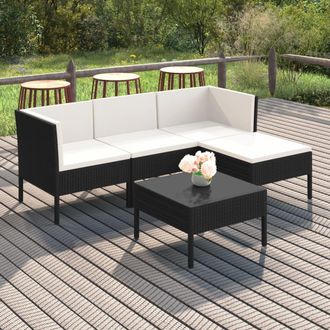 vidaXL Vidaxl - Set De Muebles De Jard&iacute;n 5 Pzas Y Cojines Rat&aacute;n Sint&eacute;tico Negro