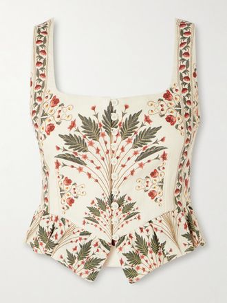 Agua Bendita Top In Lino Stampato Con Ruches Eslabon Andes - Verde