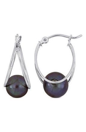 Delmar Sterling Silver 8-8.5mm Black Tahitian Cultured Pearl Drop Earrings at Nordstrom Rack