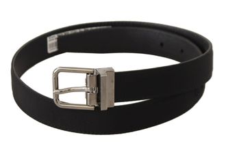Dolce & Gabbana Womens Black Canvas Leather Silver Tone Metal Buckle Belt