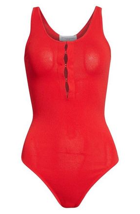 Brandon Maxwell The Scarlett Scoop Neck Bodysuit in Red at Nordstrom, Size Medium