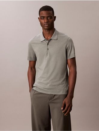 Calvin Klein Mens Fine Knit Lyocell Blend Polo Shirt - Grey - XS