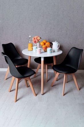 Regalos Miguel Regalos Miguel - Descuento Extra - Conjunto Mesa Tower Redonda 80 Cm Blanca Y Pack 4 Sillas Synk Basic - Negro