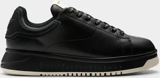 Emporio Armani Mens Embossed heel leather sneakers