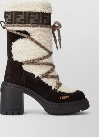 Fendi shearling heel boots iconic motif sole