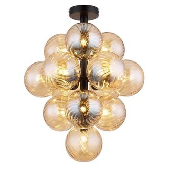 Netlighting Conor Globe Ceiling Light Matt Black Balls Amber Glass Shade 13x G9