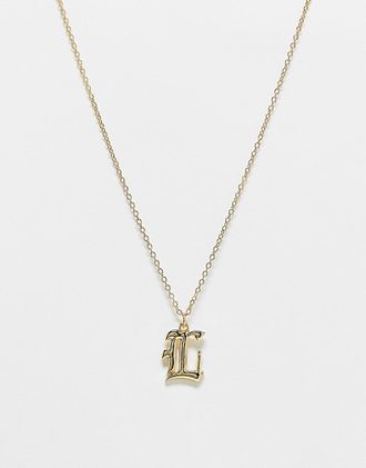 DesignB London old school L initial necklace in gold