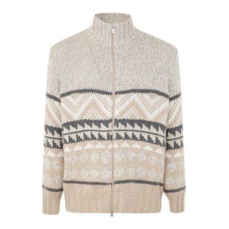 Brunello Cucinelli MenS Camel Wool Zip Sweater, Size 40