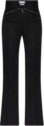 Alexander McQueen High-waisted Broek - Dames - Wijde Broeken - Zwart - S - Wol - Broeken