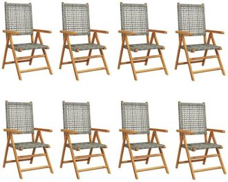 vidaXL Sillas De Jard&iacute;n Reclinables 8 Uds Rat&aacute;n Pe Madera Maciza Gris Vidaxl
