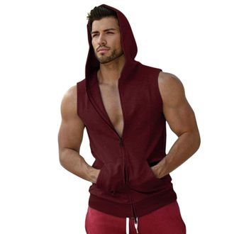 Generic Sleeveless Hoodies for Men Gym Tank Tops Sports T Shirt Sweatshirts Thin Fitness Muscle Vest Zipped Hoodie with Pockets Casual Gym Shirt Training Top 