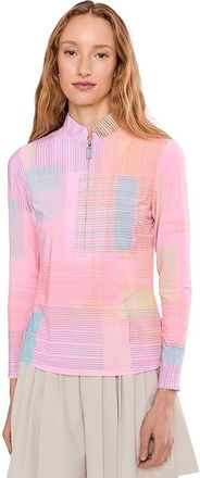 Jamie Sadock Tartan Print Long Sleeve Sunsense Top Womens Clothing Pink : SM, Polyester/Spandex