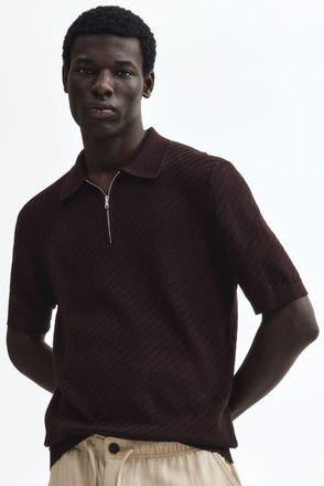 H&M Slim Fit Textured Polo Shirt in Dark Brown at Nordstrom, Size X-Small