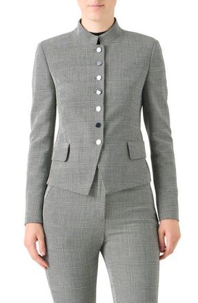 Akris Deva Check Stretch Wool Jacket in Black-White at Nordstrom, Size 16