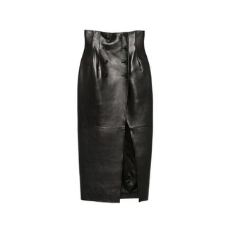 Khaite Double-breasted Leather Midi Skirt