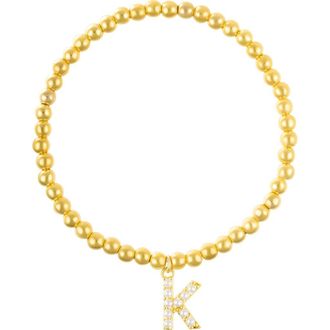 Adornia Faux Pearl Initial Charm Beaded Bracelet in Gold White-K at Nordstrom Rack