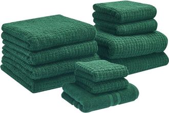 Beliani Beliani - Conjunto De 11 Toallas De Ba&ntilde;o De Algod&oacute;n Suave De Torsi&oacute;n Baja Con Alfombrilla De Ba&ntilde;o Verde Atai