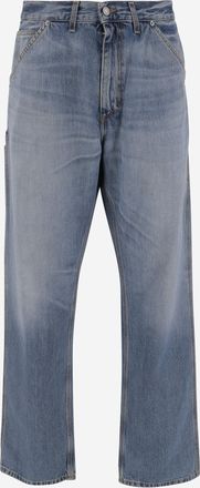 Haikure Mens Navy Washed-Effect Jeans Cotton Trousers