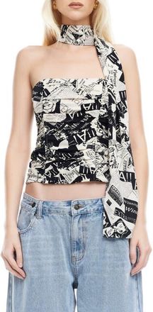Lioness Island Ruched Strapless Top & Scarf Set in Newspaper at Nordstrom, Size X-Small