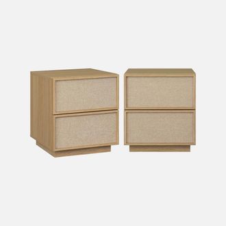 Sweeek Mesita De Noche Efecto Madera Y Tela Con 2 Cajones, Set De 2