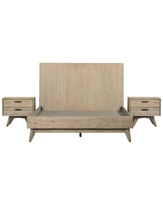 Armen Living Baly 3Pc Acacia Queen Platform Bed And Nightstands Bedroom Set