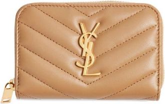 Saint Laurent Cassandre Quilted Card Wallet in Natural Tan at Nordstrom