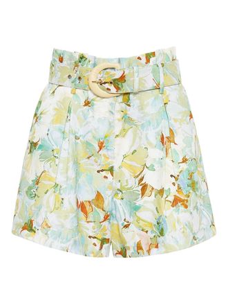 Cara Cara floral-print belted shorts - women - Linen/Flax - 12 - Blue