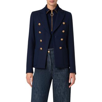 Akris Stretch Crepe Blazer in Navy at Nordstrom, Size 12