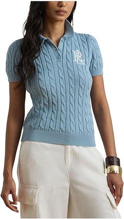 Lauren Ralph Lauren Cable-Knit Cotton Polo Sweater Womens Clothing Blue Note : XL