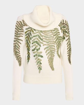 Oscar De La Renta Fern Crystal Embroidered Turtleneck Sweater