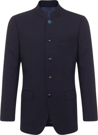Shanghai Tang Mandarin-collar single-breasted blazer - men - Polyester/Viscose/Wool - 52 - Blue