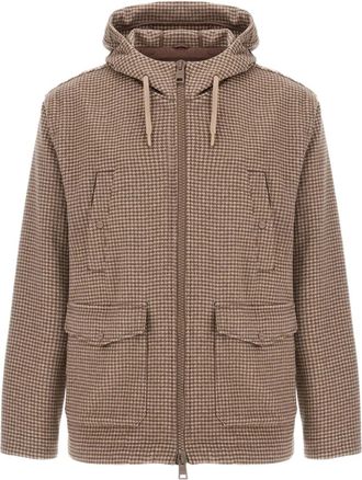 Herno Giacca con motivo pied-de-poule e cappuccio - Marrone