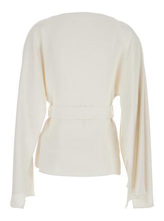 P.A.R.O.S.H. Bow-Detailed Ruffle Sleeve Blouse - White