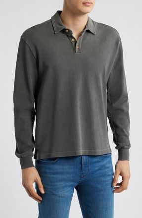 Alex Crane Caza Rib Organic Cotton Long Sleeve Polo in Slate at Nordstrom, Size X-Large