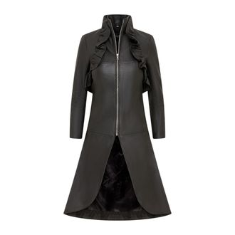Infinity Leather Dames Goth Zwart Leren High Collar Victoriaans Flare Rokrok - Challa