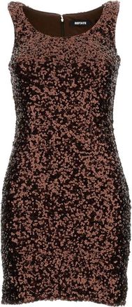 Rotate Abito midi con pailettes - Dames - Feestkleedjes - Bruin - S - Pailletten - Kleedjes
