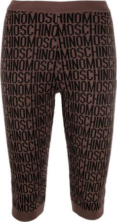 Moschino monogram-print knitted leggings - women - Viscose/Virgin Wool - 38 - Brown
