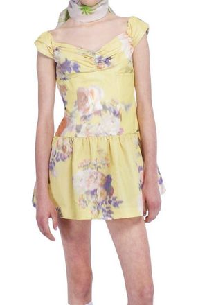 Anna Sui Cabbage Rose Taffeta Sweetheart Dress in Lemon Multi at Nordstrom, Size 8