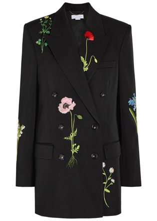 Stella McCartney Stella Mccartney Boyfriend Floral-embroidered Wool Blazer - Black - 38 (UK6 / XS)