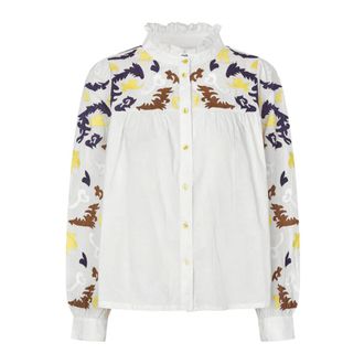 Lollys Laundry Shirts, female, White, XS, Elegant Statement Shirt with Unique Embroidered Details