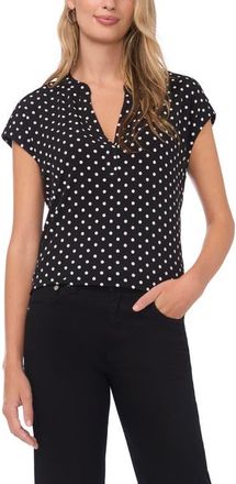 Vince Camuto V-Neck Dot Print Top in Rich Black at Nordstrom, Size X-Small
