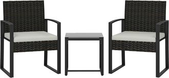 STILVORA Conjunto De Bistr&oacute; De Rat&aacute;n, Set De Muebles De Jard&iacute;n De 3 Piezas Con 2 Sillas De Jard&iacute;n, Mesa De Caf&eacute;, Cojines Desmontables Color Crema