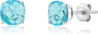 MAX + STONE 14k Yellow or White Gold 6MM Cushion Cut Gemstone Solitaire Gemstone Studs