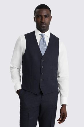Moss Regular Fit Navy Check Waistcoat