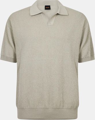 HUGO BOSS Mens Collared Neck Short Sleeve Sweatshirt in Light Beige - Size Medium