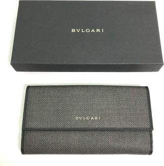Bulgari Gray Pvc Leather Long Wallet (Bi-Fold) (Pre-Owned)