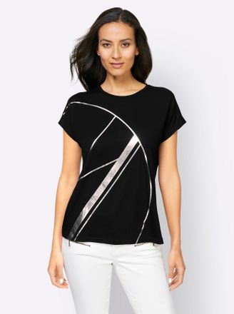 Heine Rundhalsshirt HEINE Shirt, Damen, Gr. 34, schwarz, 95% Viskose, 5% Elasthan, bedruckt, gemustert, metallic, unifarben, Rundhals, Shirts Rundhalsshirt