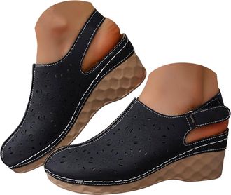 Generic Closed Toe Wedge Sandals for Women 2026 Platform Breathable Hollow Leather Ankle Strap Anti-Slip Casual Heels Comfortable Summer Dressy Beach Vacation